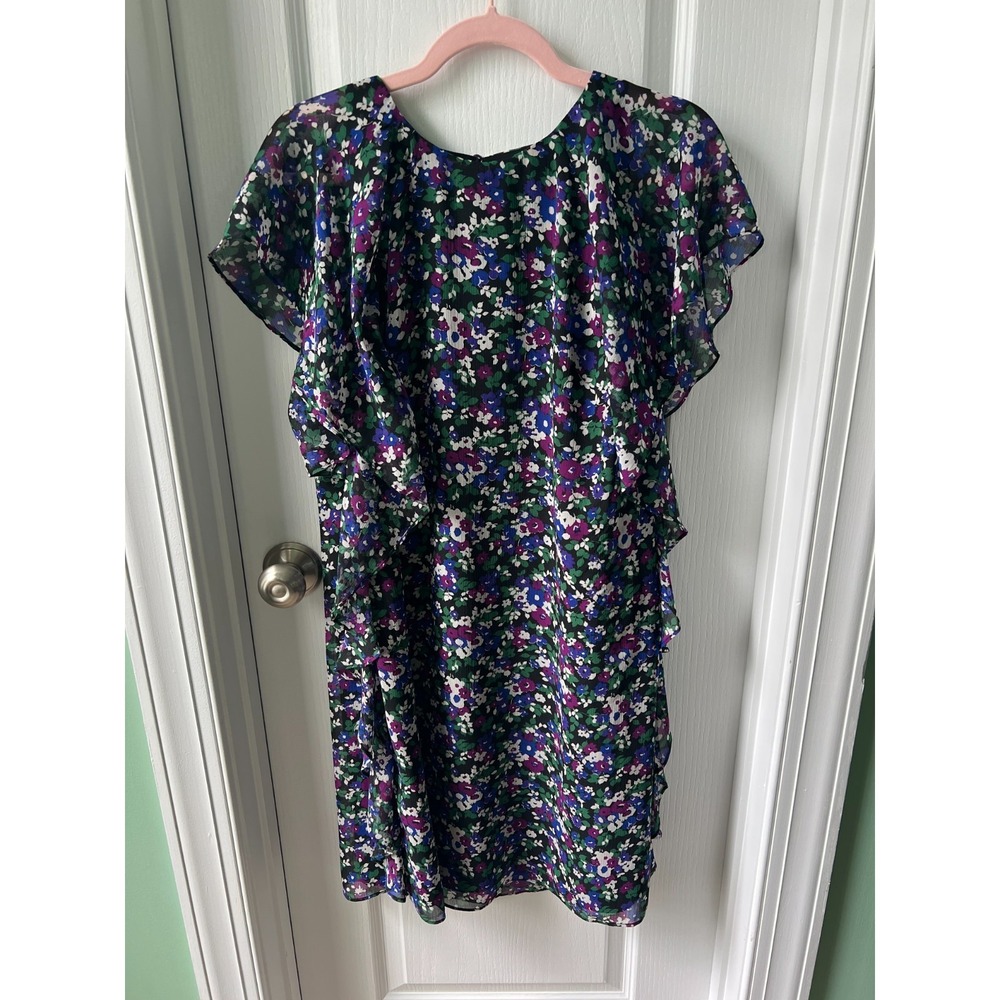 Lauren‎ Ralph Lauren Womens Dress Short Flutter Sleeve Floral Black Purple Sz 14